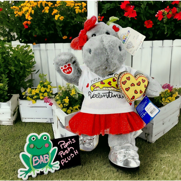 Build A Bear Valentine's Day Heartwarming Hippo Plush Red Heart Ears & Clothes - Picture 1 of 2